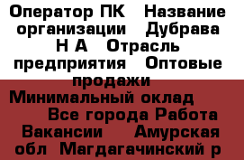 Оператор ПК › Название организации ­ Дубрава Н.А › Отрасль предприятия ­ Оптовые продажи › Минимальный оклад ­ 27 000 - Все города Работа » Вакансии   . Амурская обл.,Магдагачинский р-н